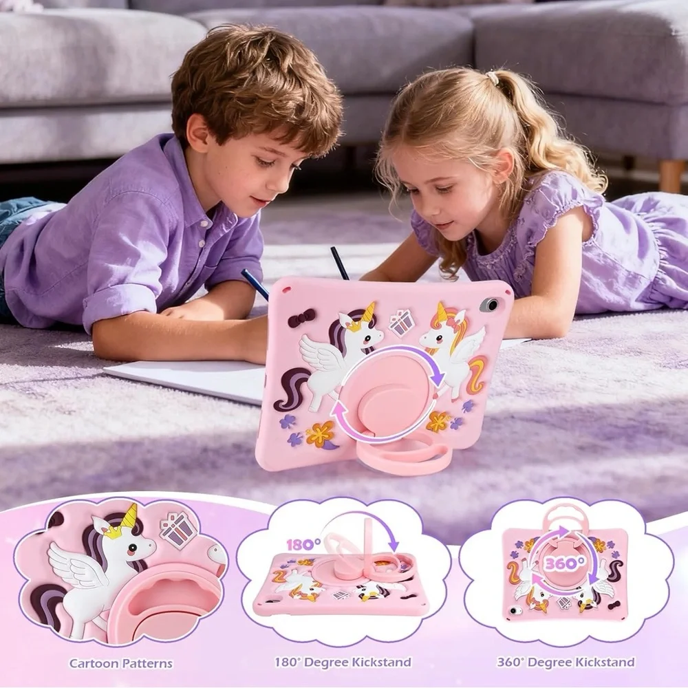 Coolden Unicorn Kids iPad Case A16 11th/10th Gen 11”/10.9” w/ Strap Pink